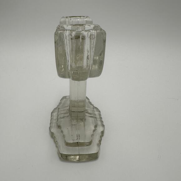 Vtg Anchor Hocking Double Candlestick Queen Mary Clear 4.5" Art Deco 1936-1949 - Picture 3 of 7